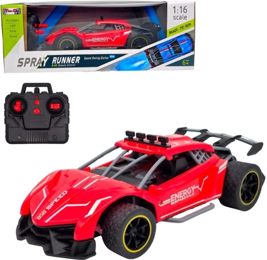 Červené športové RC pretekárske auto s dymovým efektom
