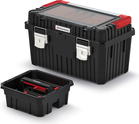 Kufor na náradie Heavy s kovovou rukoväťou a zámkami, 585 × 360 × 337 mm, čierny