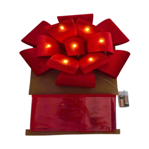Vianočná dekoratívna mašľa na dvere s LED osvetlením 40 × 40 cm červená