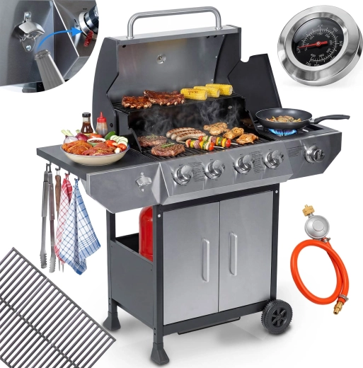 Berdsen BBQChef plynový záhradný gril so žiaruvzdorným liatinovým roštom a poklopom 4+1 horáky
