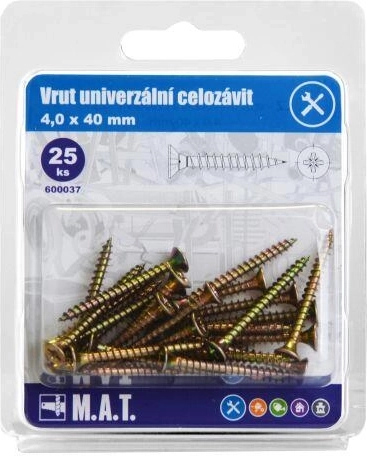 Univerzálne skrutky s plným závitom 4 × 40 mm, pozinkované, 25 ks