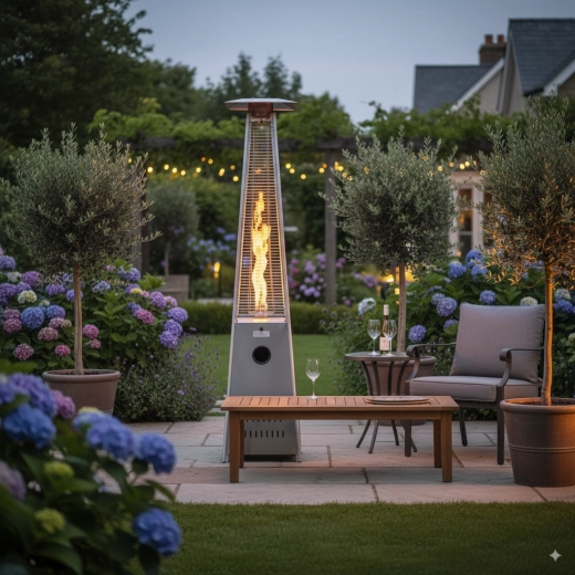 Plynový vonkajší ohrievač z nehrdzavejúcej ocele 227 cm – štvorcový dizajn