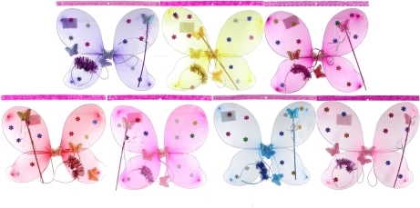 Motýlie krídla s kvietkami – sada s čelenkou a paličkou