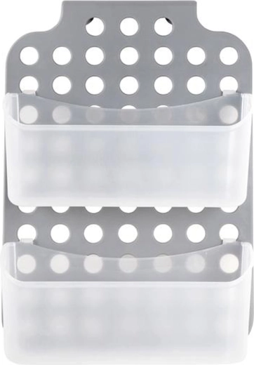 Závesná dvojposchodová kúpeľňová polička Toro 35,5 × 25,5 cm, sivá