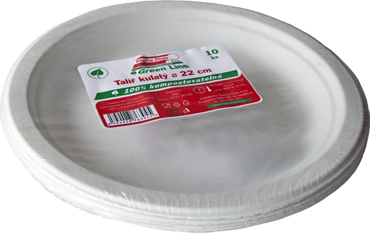 Plytké taniere z cukrovej trstiny 22 cm, 10 ks