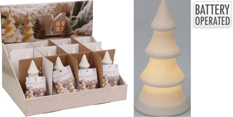Vianočná porcelánová LED dekorácia 13 cm, biela