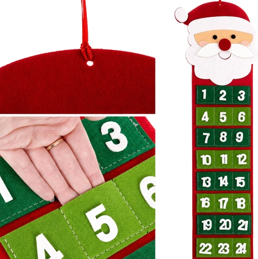 Závesný plstený adventný kalendár Santa Claus s 24 vreckami, 65 cm
