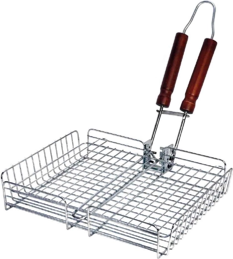 Grilovací kôš BBQ s drevenou rukoväťou 32 × 26 cm