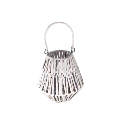 Ratanová lucerna so sklenenou vložkou, biela 18 × 20 cm