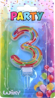 Párty sviečka číslo 3 s prúžkami