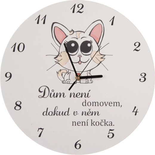 Nástenné drevené hodiny Cat home biele 34 cm