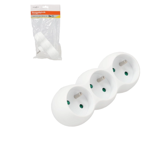 Predlžovací rozbočovač s 3 zásuvkami, biely