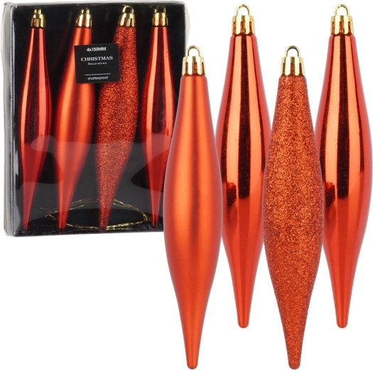 Nerozbitné vianočné ozdoby červené cencúle 15 cm, 4 ks