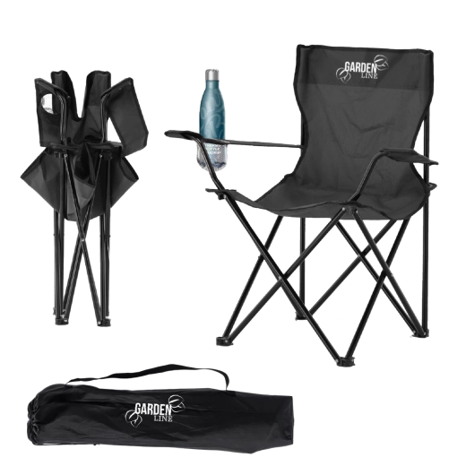 Skladacia turistická a rybárska stolička, čierna 50 × 50 × 80 cm