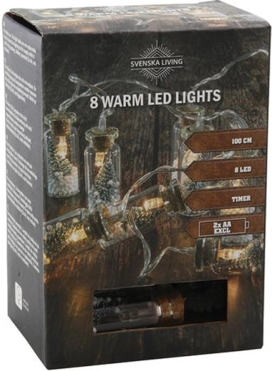 Svetelná reťaz s časovačom, 8 LED fľaštičiek so stromčekom, 100 cm