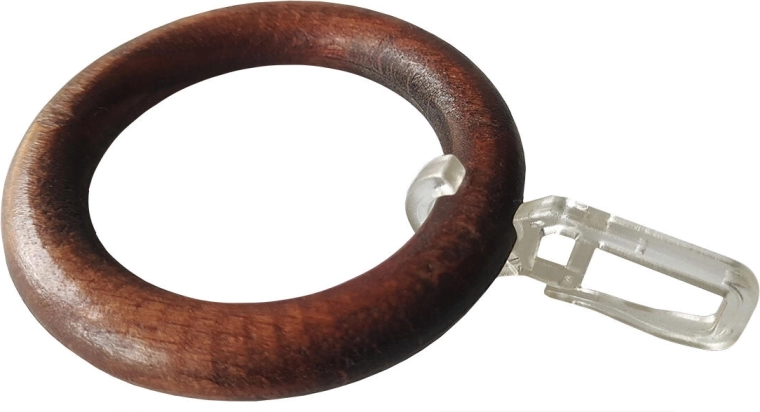 Drevené krúžky na záclonové tyče s háčikom, orech (10 ks)