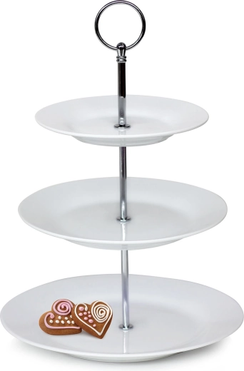 Trojposchodový okrúhly porcelánový podnos Sofia, biely