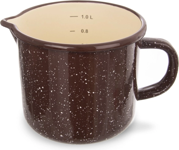 Hnedý smaltovaný hrnček s odmerkou 1,2 l Orion