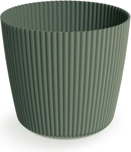 Ryhovaný kvetináč Milly Round 19,6 cm – tmavozelený plastový obal na kvety