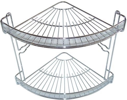 Rohová kúpeľňová polička, 2 poschodia, chróm, 22 × 22 × 27 cm