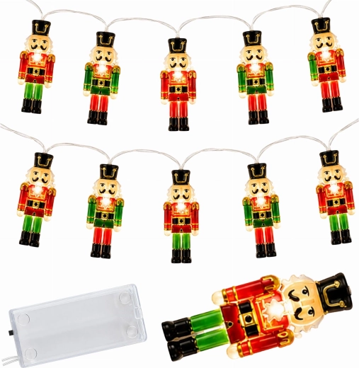 Vianočná LED svetelná reťaz s luskáčikmi, 10 svetiel – 1 kus