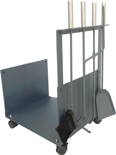 Krbový kôš s náradím 62 cm – oceľ a drevo, sivá, sada 4 diely