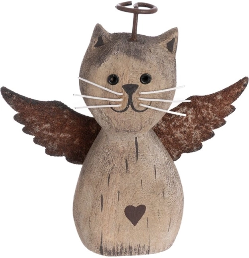 Dekorácia mačka z paulovnie a kovu béžová 12 cm