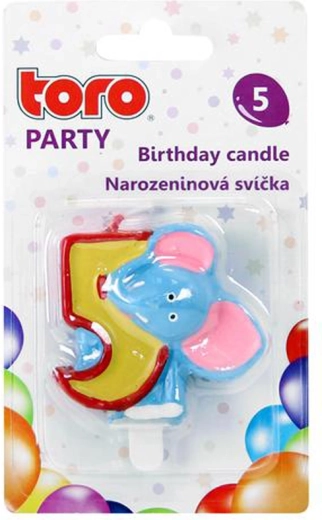 Tortová sviečka číslo 5 so slonom TORO 5 cm