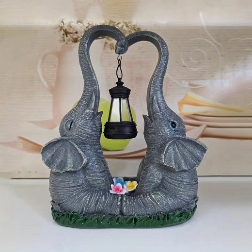 Solárna záhradná lampička – figúrka slonov s lampášom LED