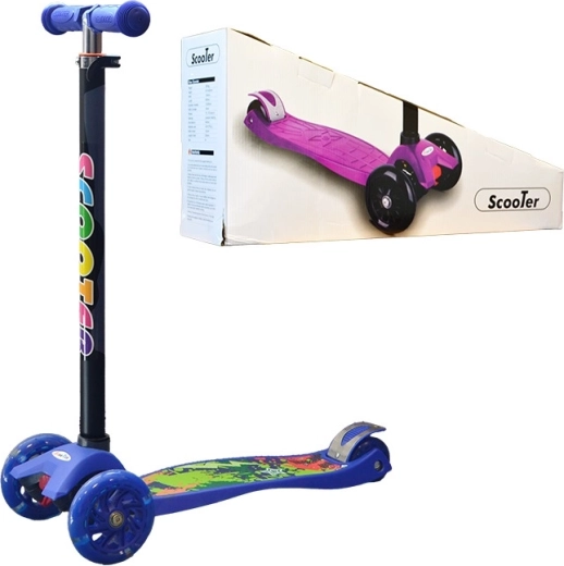 Detská trojkolobežka so svietiacimi kolieskami – modrá