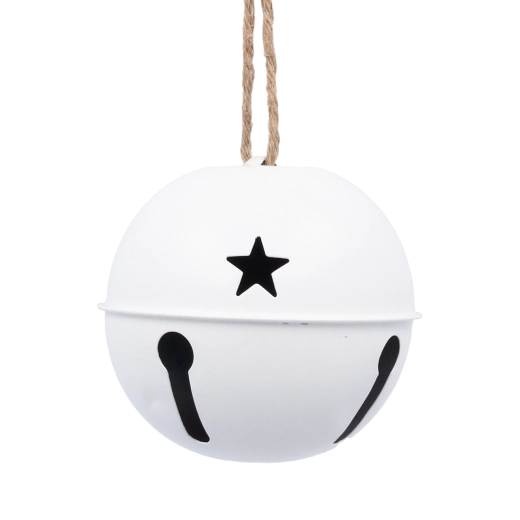 Biela kovová vianočná závesná ozdoba so zvončekom