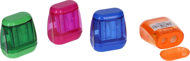 Strúhadlo na dva ceruzky so zásobníkom - 4 farby