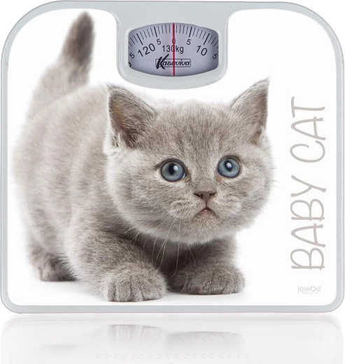 Osobná mechanická váha s motívom mačiatka, biela