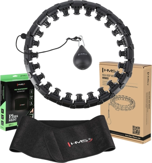 Masážny smart hula hoop HMS HHW12 Plus s nastaviteľnou obručou a pásom BR163 – čierny