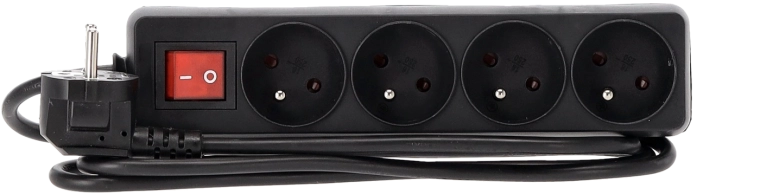 Predlžovacia prepäťová lišta s vypínačom, 4 zásuvky, 1,5 m, čierna