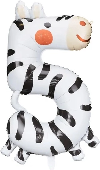 Fóliový balón číslo 5 – zebra 42 × 81 cm