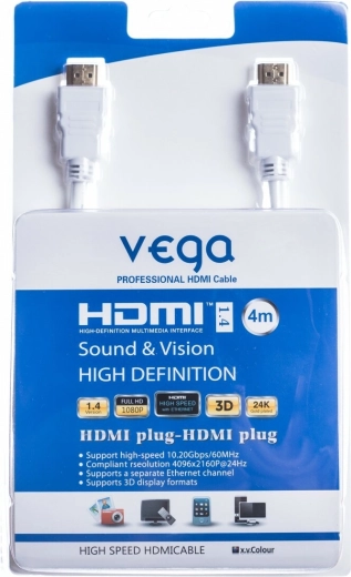 HDMI kábel 4 m 10,2 Gb/s biely VEGA