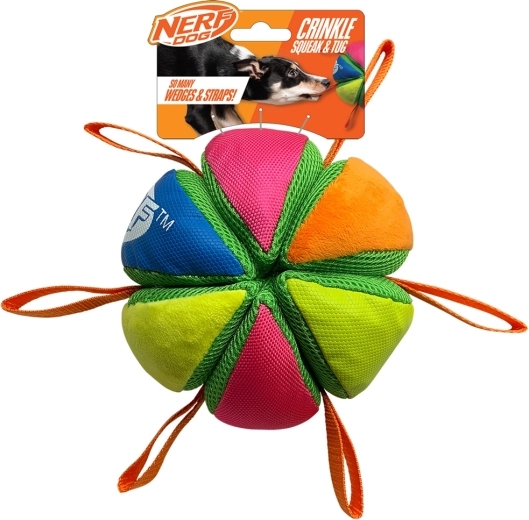 Nerf Dog pískací a šuštivá loptička s pútkami 15 cm