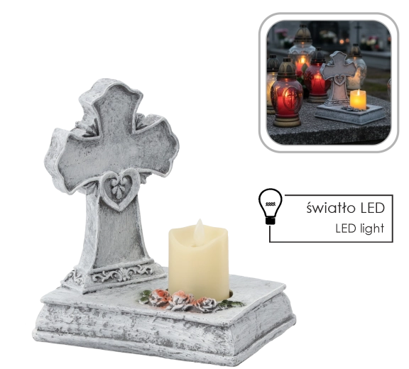 Dekoratívny kríž s LED sviečkou 22,5 × 14 × 21,5 cm