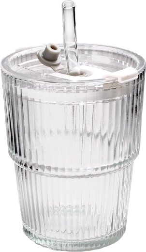 Sklenený pohár so slamkou zo skla 9,5 × 9,5 × 11,3 cm