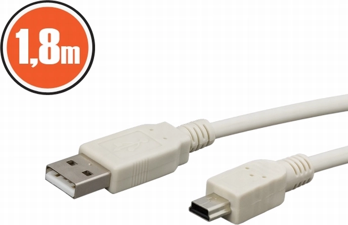 USB 2.0 kábel A na mini B 1,8 m biely