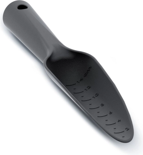 Záhradná sádzacia lopatka s mierkou 14 cm, čierna