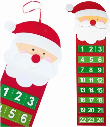 Závesný plstený adventný kalendár Santa Claus s 24 vreckami, 65 cm