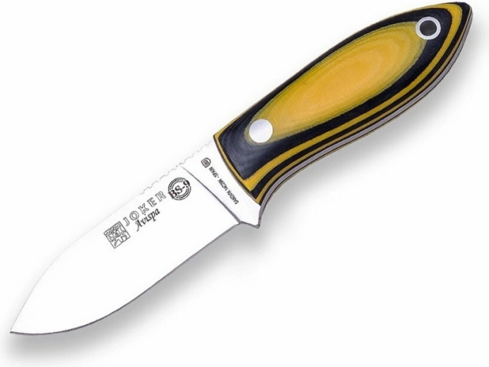 Lovecký nôž JOKER Cuello Avispa 8 cm, čierno‑oranžový, Micarta, puzdro Kydex, paracord
