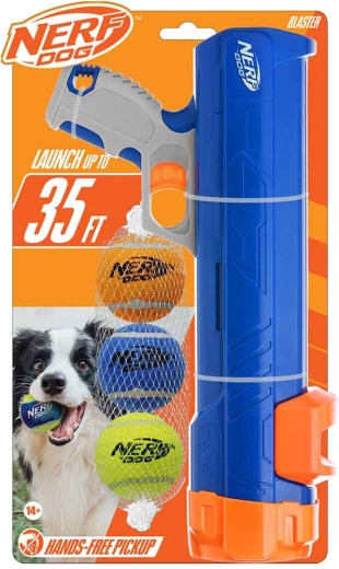 Nerf Dog vystreľovač loptičiek 30 cm bez klipu + 3 pískacie tenisové loptičky 5 cm