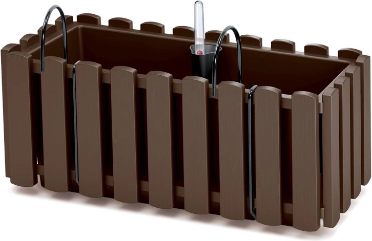 Závesný samozavlažovací truhlík na zábradlie 38 cm hnedý