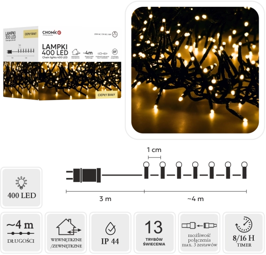 LED reťaz Cluster 400 LED teplá biela, 7 m pre interiér aj exteriér