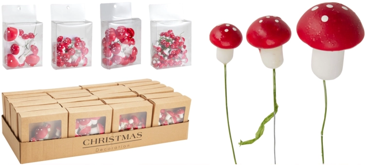 Dekoratívne huby na drôtiku červené 8 cm