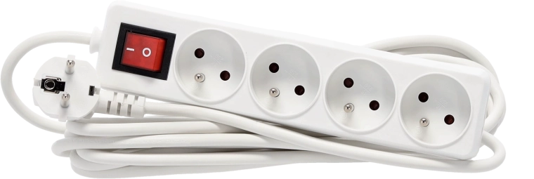 Predlžovacia prepäťová lišta s vypínačom, 4 zásuvky, kábel 5 m, biela