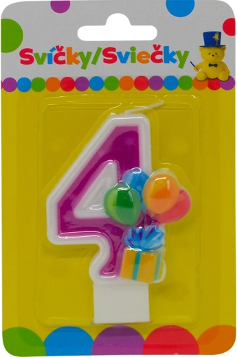 Narodeninová sviečka číslo 4 s balónikmi